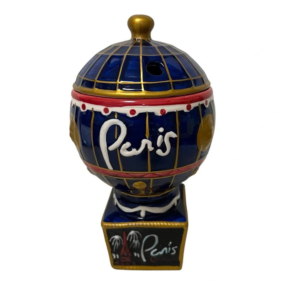 Paris Las Vegas Souvenir Drink Glass Ceramic Blue and Gold Globe Home Decor